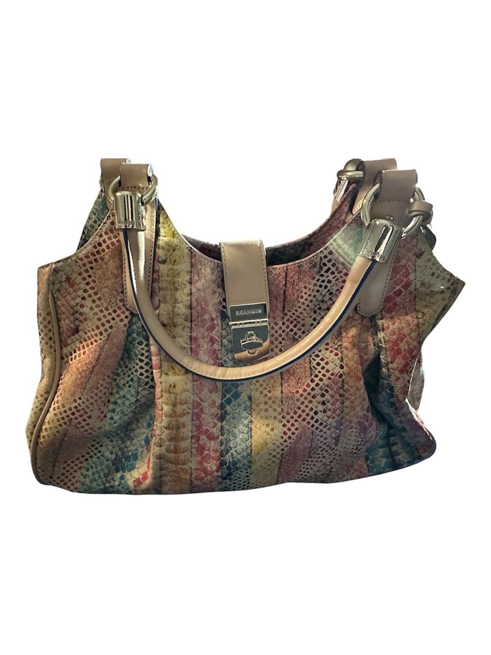 Elisa Multi-Color Snake-Print Leather Tote Bag by Brahmin